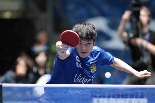 Fan Zhendong (FC Saarbrücken-TT) beim Gegentopspin gegen kirill Geramenko (SV Werder Bremen) GER Frankfurt TTBL Liebherr Finale Four FC Saarbruecken vs. SV Werder Bremen, Tischtennis Suewag Energie Arena 30.05.2026. GER Frankfurt TTBL Liebherr Finale Four Tischtennis Suewag Energie Arena Deutsche Meiterschaft 30.05.2026. Frankfurt Copyright: xEibner-Pressefoto JoergxHirschx EP_JHH