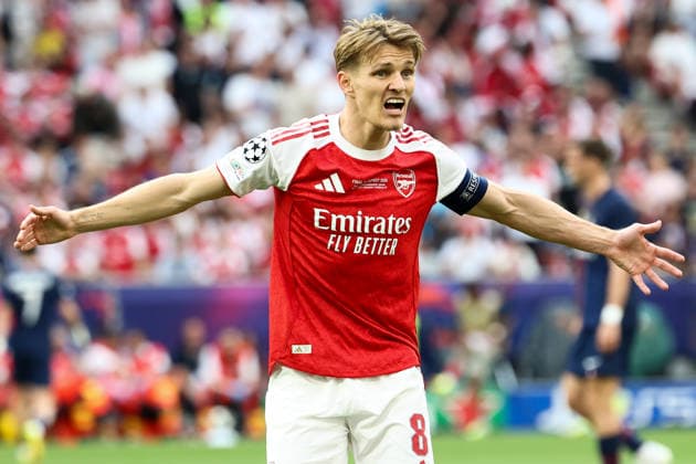 Martin Odegaard of Arsenal reacts during the 2025 2026 Champions League Final football match between Paris Saint Germain and Arsenal FC at Puskas Arena stadium in Budapest (Hungary), May 30th, 2026. CesarexPurini