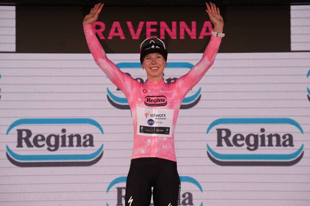 Netherlands™s Lorena Wiebes of Team SD Worx - Protime™s winner of the stage on the podium during Stage 1 of the Giro d™Italia Women, from Cesenatico to Ravenna, Italy, Saturday May 30, 2026  Copyright: xMarcoxAlpozzi LaPressex