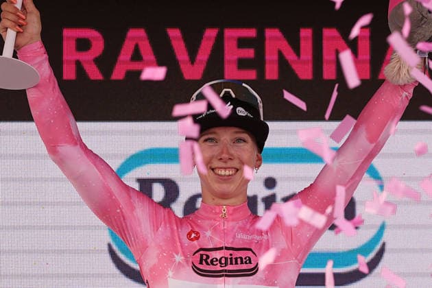 Netherlands™s Lorena Wiebes of Team SD Worx - Protime™s winner of the stage on the podium during Stage 1 of the Giro d™Italia Women, from Cesenatico to Ravenna, Italy, Saturday May 30, 2026  Copyright: xMarcoxAlpozzi LaPressex