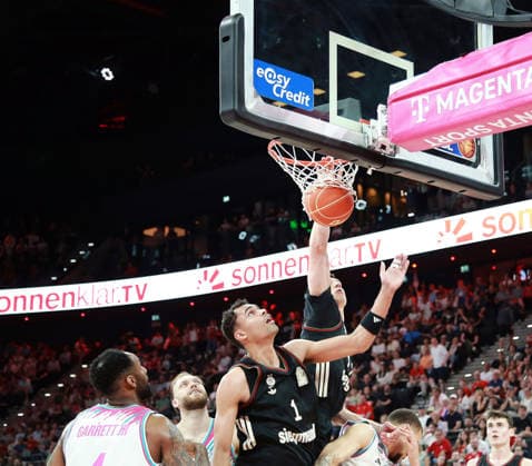 vorn am Ball Oscar da SILVA (Muenchen), Herren Basketball Bundesliga, 2025 26, play off Halbfinale, erste Spiel, FC Bayern Muenchen Basketball vs Telekom Baskets Bonn, SAP Garden3, 30.05.26 Copyright: WolfgangxFehrmann