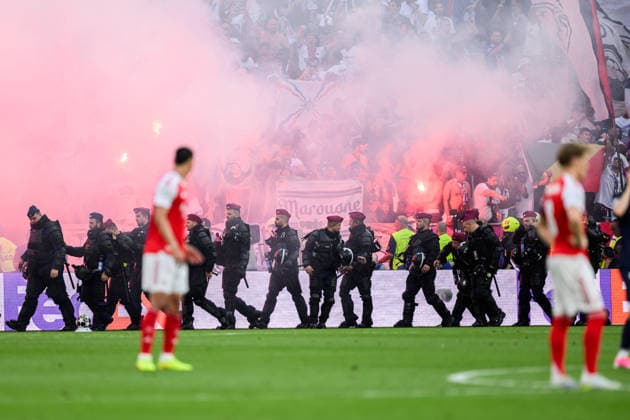 260530 Police during the UEFA Champions League final match between Paris Saint-Germain and Arsenal on May 30, 2026 in Budapest. Photo: Maxim Thore BILDBYRAN kod MT MT1056 fotboll football soccer fotball uefa champions league champions league paris saint-germain arsenal bbeng polis Copyright: MAXIMxTHORE BB260530MT142