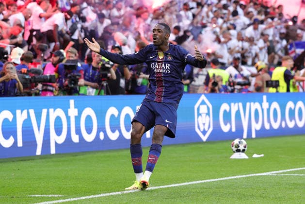 BUDAPEST, HUNGARY - MAY 30: Ousmane Dembele of Paris Saint-Germain celebrating the 1-1 during the UEFA Champions League 2026 Final between Paris Saint-Germain and Arsenal FC at Puskas Arena on May 30, 2026 in Budapest, Hungary.  Copyright: xRenexNijhuis MBxMediax