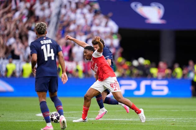 May 30, 2026, Budapest, Budapest, Hungary: Myles Lewis-Skelly of Arsenal FC in action during the UEFA Champions League Final 2026 match between Paris Saint-Germain and Arsenal FC at Puskas Arena on May 30, 2026 in Budapest, Hungary. Budapest Hungary - ZUMAa181 20260530_zaa_a181_105 Copyright: xDennisxAgyemanx