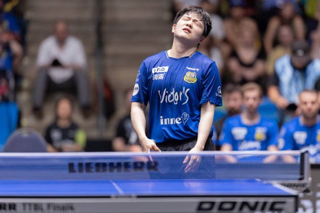 SV Werder Bremen 1. FC Saarbrücken Tischtennis, Liebherr TTBL-Halbfinalspiel 2026 Fan Zhendong (1. FC Saarbrücken TT). Liebherr TTBL Final4 2026, zweites Halbfinale zwischen SV Werder Bremen und dem 1. FC Saarbrücken Tischtennis am 30. Mai 2026 in der Süwag Energie ARENA in Frankfurt am Main., Frankfurt am Main Hessen Deutschland SÜWAG Arena
