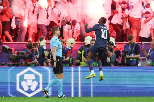 30.05.2026, xzstx, Fussball UEFA Champions League Finale 2026, Paris St. Germain - FC Arsenal London v.l. Ousmane Dembele (Paris, 10) Jubel, Torjubel, jubelt ueber das Tor, celebrate the goal, celebration (DFL DFB REGULATIONS PROHIBIT ANY USE OF PHOTOGRAPHS as IMAGE SEQUENCES and or QUASI-VIDEO) Budapest