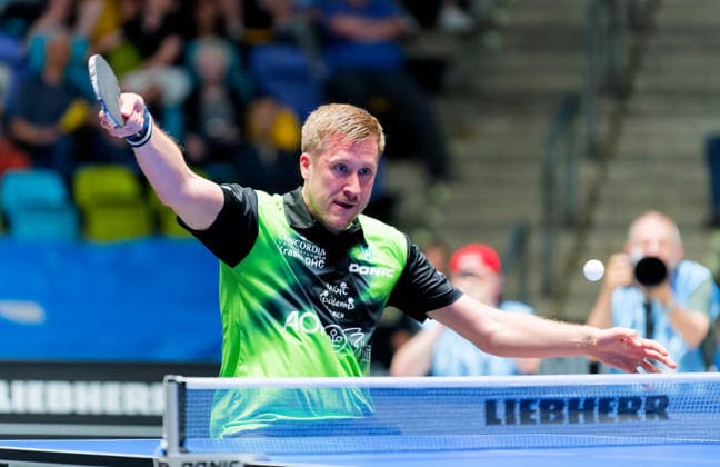 Mattias Karlsson (Schweden) vom SV Werder Bremen im Einsatz im Halbfinale des TTBL Final Four Mattias Karlsson (Schweden) vom SV Werder Bremen im Einsatz im Halbfinale des TTBL Final Four in Frankfurt in der Süwag Energie Arena am 30. Mai 2026. Frankfurt am Main Süwag Energie ARENA Hessen Deutschland