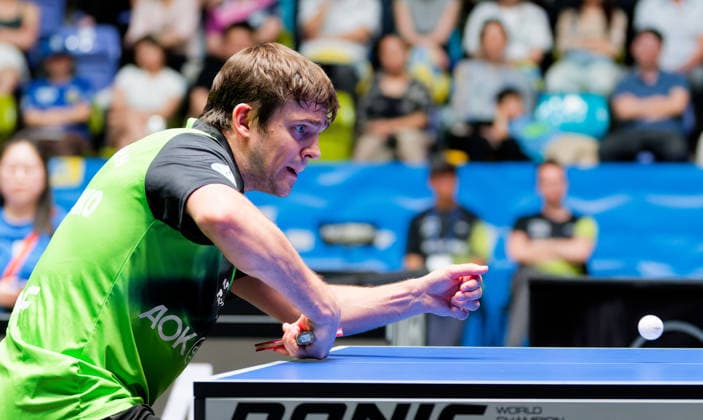 Kirill Gerassimenko (Kasachstan) vom SV Werder Bremen im Einsatz im Halbfinale des TTBL Final Four Kirill Gerassimenko (Kasachstan) vom SV Werder Bremen im Einsatz im Halbfinale des TTBL Final Four in Frankfurt in der Süwag Energie Arena am 30. Mai 2026. Frankfurt am Main Süwag Energie ARENA Hessen Deutschland