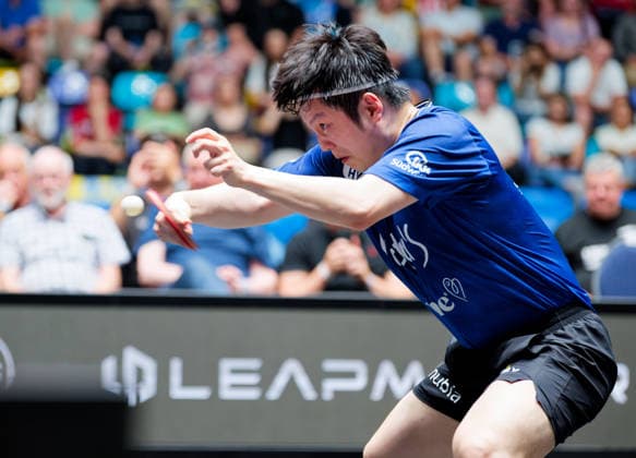 Olympiasieger Fan Zhendong (China) vom 1. FC Saarbrücken-TT im Halbfinale des TTBL Final Four Olympiasieger Fan Zhendong (China) vom 1. FC Saarbrücken-TT im Einsatz im Halbfinale des TTBL Final Four in Frankfurt in der Süwag Energie Arena am 30. Mai 2026. Frankfurt am Main Süwag Energie ARENA Hessen Deutschland