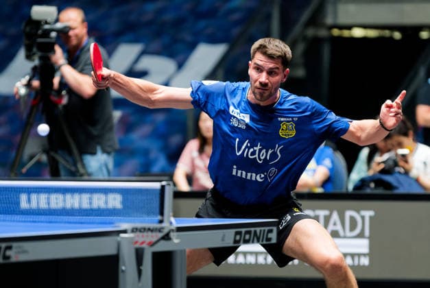 Patrick Franziska (Deutschland) vom 1. FC Saarbrücken-TT im Einsatz im Halbfinale des TTBL Final Four Patrick Franziska (Deutschland) vom 1. FC Saarbrücken-TT im Einsatz im Halbfinale des TTBL Final Four in Frankfurt in der Süwag Energie Arena am 30. Mai 2026. Frankfurt am Main Süwag Energie ARENA Hessen Deutschland
