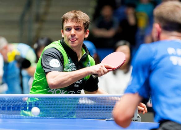 Kirill Gerassimenko (Kasachstan) vom SV Werder Bremen im Einsatz im Halbfinale des TTBL Final Four Kirill Gerassimenko (Kasachstan) vom SV Werder Bremen im Einsatz im Halbfinale des TTBL Final Four in Frankfurt in der Süwag Energie Arena am 30. Mai 2026. Frankfurt am Main Süwag Energie ARENA Hessen Deutschland