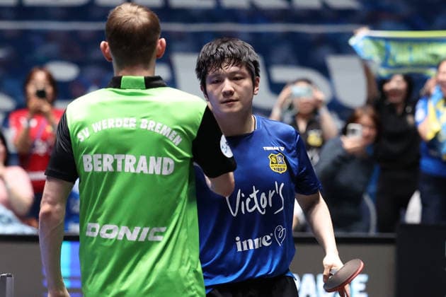 30.05.2026, xrekx, Tischtennis TTBL Final 4, SV Werder Bremen - 1.FC Saarbrücken TT v.l. Fan Zhendong (1.FC Saarbruecken TT) Sieger Spiel 4 (DFL DFB REGULATIONS PROHIBIT ANY USE OF PHOTOGRAPHS as IMAGE SEQUENCES and or QUASI-VIDEO) Frankfurt am Main
