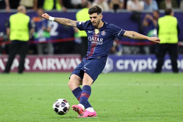 Lucas Lopes Beraldo of PSG scores a penalty during the 2025 2026 Champions League Final football match between Paris Saint Germain and Arsenal FC at Puskas Arena stadium in Budapest (Hungary), May 30th, 2026. CesarexPurini