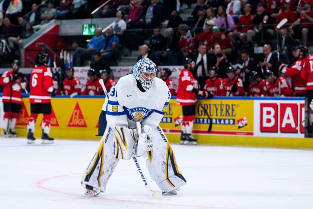 260530 Goaltender Justus Annunen of Finland during the 2026 IIHF Ice hockey, Eishockey World Championship, WM, Weltmeisterschaft semifinal match between Canada and Finland on May 30, 2026 in Zürich. Photo: Jesper Zerman BILDBYRAN kod JZ JZ0738 ishockey ice hockey ishockey-vm 2026 vm 2026 iihf world championship semifinal semifinals kanada canada finland bbeng Copyright: JESPERxZERMAN BB260530JZ119