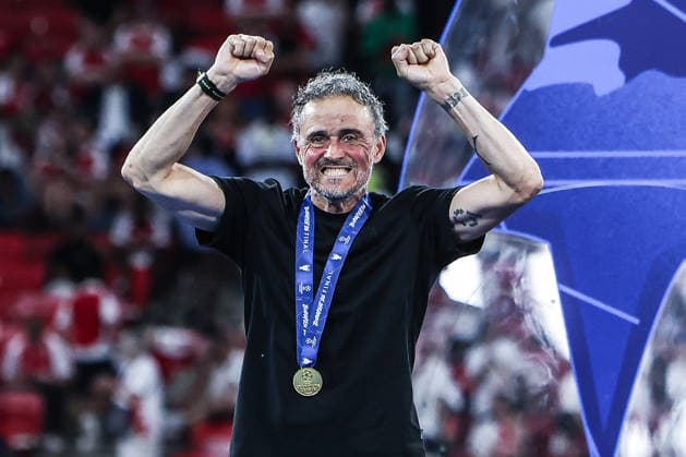Fussball, UEFA Champions League Saison 2025 2026 Finale Paris Saint-Germain - FC Arsenal 30.05.2026, Puskas Arena Budapest Paris Saint-Germain ist Sieger der UEFA Champions League, Luis Enrique ( Trainer Cheftrainer Paris ) freut sich Budapest Puskas Arena Ungarn