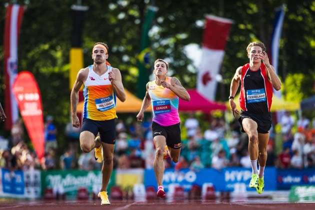 51. Hypomeeting, Goetzis (AT), 30.05.2026 GOETZIS, SWITZERLAND - MAY 30: left to right: Harrison WILLIAMS of the USA, Simon EHAMMER of Switzerland, Jeff TESSELAAR of the Netherlands compete in the 400 m of the mens decathlon at the 51. Hypomeeting, Goetzis (AT) on May 30, 2026 in Goetzis, Switzerland. Copyright: xBEAUTIFULxSPORTS UlfxSchillerx