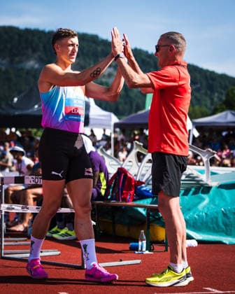 51. Hypomeeting, Goetzis (AT), 30.05.2026 GOETZIS, SWITZERLAND - MAY 30: Simon EHAMMER of Switzerland, left, and his coach Karl Wyler during the high jump of the mens decathlon at the 51. Hypomeeting, Goetzis (AT) on May 30, 2026 in Goetzis, Switzerland. Copyright: xBEAUTIFULxSPORTS UlfxSchillerx