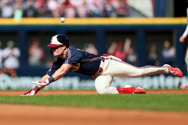 May 30, 2026: Cleveland Guardians second baseman Travis Bazzana (37) slides head first towards second base during the first inning of the Major League Baseball game between the Boston Red Sox and Cleveland Guardians at Progressive Field in Cleveland, Ohio. CSM Cleveland United States of America - ZUMAc04_ 20260530_zma_c04_016 Copyright: xBrianxFisherx