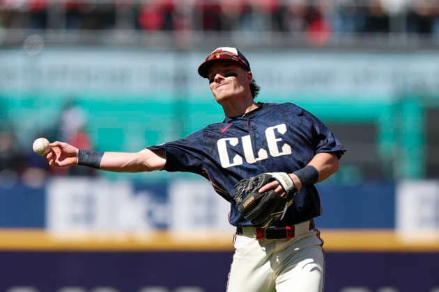May 30, 2026: Cleveland Guardians second baseman Travis Bazzana (37) throws the ball towards third base prior to the Major League Baseball game between the Boston Red Sox and Cleveland Guardians at Progressive Field in Cleveland, Ohio. CSM Cleveland United States of America - ZUMAc04_ 20260530_zma_c04_003 Copyright: xBrianxFisherx