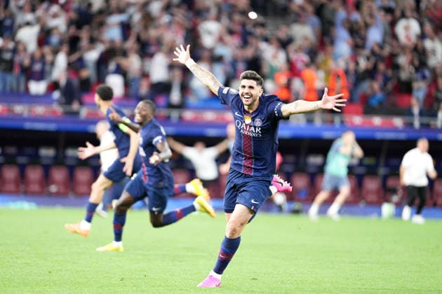 BUDAPEST, HUNGARY - 30 MAY 2026: Lucas Beraldo of Paris Saint-Germain F.C. celebrates winning the competition after the 2026 UEFA Champions League Final match between Paris Saint-Germain F.C. and Arsenal F.C. at Puskas Arena on May 30, 2026 in Budapest, Hungary.  Copyright: xAlexandraxFechetex xSPPx Sportspressphoto_SPR157476