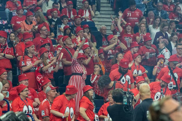 . Supporters of MT Melsungen during the handball semi-final of the the Winamax EHF Finals 2026 between MT Melsungen and SG Flensburg-Handewitt at Barclays Arena on May 30, 2026 in Hamburg, Germany. -