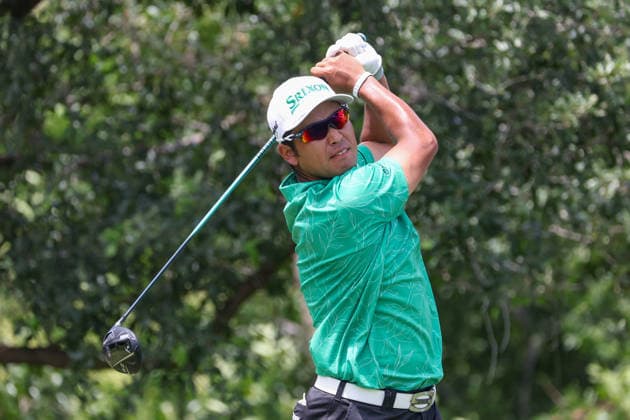 FORT WORTH, TX - MAY 30: Hideki Matsuyama (JPN) hits from the 9th tee during the third round of the Charles Schwab Challenge on May 30, 2026 at Colonial Country Club in Fort Worth, TX. (Photo by George Walker Icon Sportswire) GOLF: MAY 30 PGA, Golf Herren Charles Schwab Challenge EDITORIAL USE ONLY Icon26053015