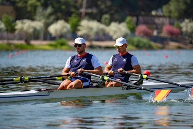 Seville, Spain. 30 May 2026. Rowers Caetano Xose HORTA POMBO and Rodrigo CONDE ROMERO (Spain) ahead of the M2x Men s Double Sculls Semifinal 2 Race at the World Rowing Cup 1 2026 at CEAR La Cartuja. Copyright: xDavidxSarmientox xVWPicsx DSG-0852