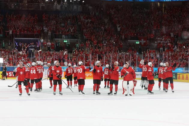 30.05.2026 Swiss Life Arena Zuerich , SCHWEIZ, Herren Eishockey IIHF World Championship, WM, Weltmeisterschaft Zurich 2026 Halbfinal SUI - NOR Schlussjubel Schweiz