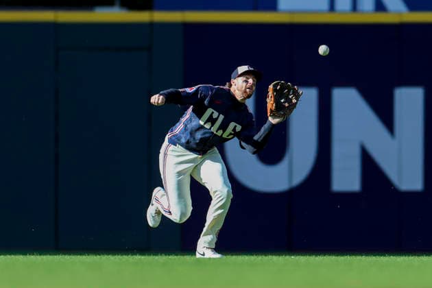 May 30, 2026: Cleveland Guardians right fielder Petey Halpin (0) catches a fly ball in the eighth inning of the Major League Baseball game between the Boston Red Sox and Cleveland Guardians at Progressive Field in Cleveland, Ohio. CSM Cleveland United States of America - ZUMAc04_ 20260530_zma_c04_051 Copyright: xBrianxFisherx