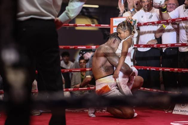 Belgian boxer Ryad Merhy celebrates after winning the WBC world bridgerweight (super cruiserweight) championship boxing match between Belgian Merhy and South African Lerena, at the Charleroi boxing gala, Saturday 30 May 2026, in Charleroi. BRUNOxFAHY  x175506138x