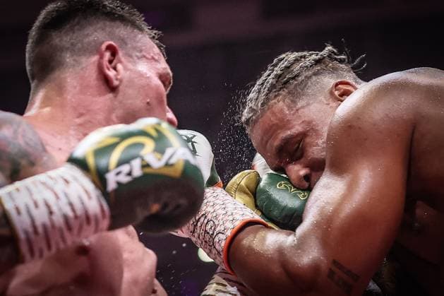 Belgian boxer Ryad Merhy pictured in action during the WBC world bridgerweight (super cruiserweight) championship boxing match between Belgian Merhy and South African Lerena, at the Charleroi boxing gala, Saturday 30 May 2026, in Charleroi. BRUNOxFAHY  x175506388x