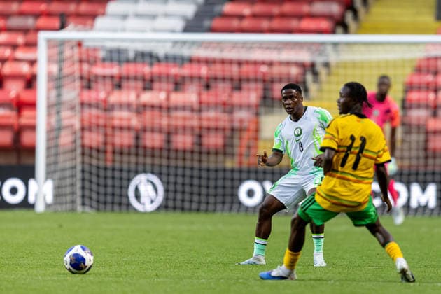 Jamaica v Nigeria, Unity Cup London 2026, Cup Final Nigeria midfielder Tochukwu Nnadi (8) plays a pass during the Unity Cup London 2026 match between Jamaica and Nigeria at The Valley, London, UK on 30 May 2026. London The Valley Greater London UK Editorial use only , Copyright: xManjitxNarotrax PSI-24353-0020