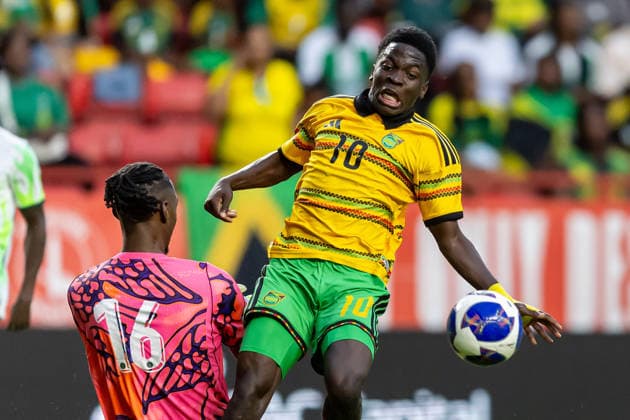 Jamaica v Nigeria, Unity Cup London 2026, Cup Final Jamaica forward Kaheim Dixon (10) tries to take shot at goal during the Unity Cup London 2026 match between Jamaica and Nigeria at The Valley, London, UK on 30 May 2026. London The Valley Greater London UK Editorial use only , Copyright: xManjitxNarotrax PSI-24353-0032