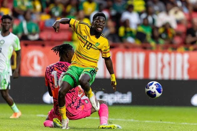 Jamaica v Nigeria, Unity Cup London 2026, Cup Final Jamaica forward Kaheim Dixon (10) tries to take shot at goal during the Unity Cup London 2026 match between Jamaica and Nigeria at The Valley, London, UK on 30 May 2026. London The Valley Greater London UK Editorial use only , Copyright: xManjitxNarotrax PSI-24353-0034