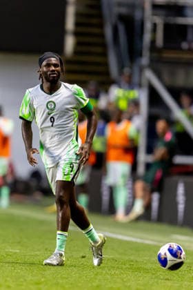 Jamaica v Nigeria, Unity Cup London 2026, Cup Final Nigeria forward Terem Moffi (9) plays a pass during the Unity Cup London 2026 match between Jamaica and Nigeria at The Valley, London, UK on 30 May 2026. London The Valley Greater London UK Editorial use only , Copyright: xManjitxNarotrax PSI-24353-0052