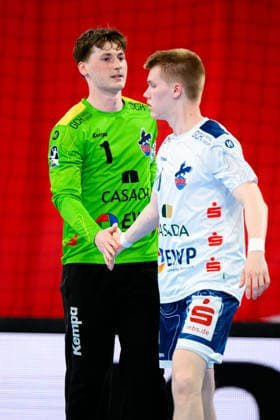 Bietigheim: HBL - 25 26 - SG BBM Bietigheim - VfL Potsdam Torhueter Frederik Höler Hoeler (Potsdam), Jan Grüner Gruener (Potsdam) Bietigheim-Bissingen Egetrans Arena Baden-Württemberg Deutschland