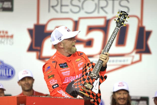 NASHVILLE, TN - MAY 30: Justin Allgaier ( 7 JR Motorsports BRANDT Precision Build Trademark Fertilizer Chevrolet) celebrates after winning the NASCAR, Motorsport, USA O Reilly Auto Parts Sports Illustrated Resorts 250 on May 30, 2026 at Nashville Superspeedway in Lebanon, TN. (Photo by Jeff Robinson Icon Sportswire) AUTO: MAY 30 NASCAR O™Reilly Auto Parts Series Sports Illustrated Resorts 250 EDITORIAL USE ONLY Icon26053017318250