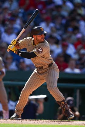 May 30, 2026, Washington D.C, District Of Columbia, United States: Washington, DC; San Diego Padres left fielder RamoÂ³n Laureano (5) bats during the Major League Baseball game between the Washington Nationals and the San Diego Padres at Nationals Park on Saturday, May 30, 2026. The Nationals beat the Padres 9-4. Washington D.C United States - ZUMAp258 20260530_znp_p258_068 Copyright: xStevexPrakopex