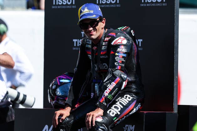 May 30, 2026, Scarperia E San Piero, Firenze, Italy: Jorge Martin of Spain and Aprilia Racing reacts at the second place in Sprint Race during MotoGP GP7 Brembo Grand Prix of Italy - Sprint Race Podium at Mugello Circuit. Scarperia E San Piero Italy - ZUMAs197 20260530_aaa_s197_187 Copyright: xFabrizioxCarabellix