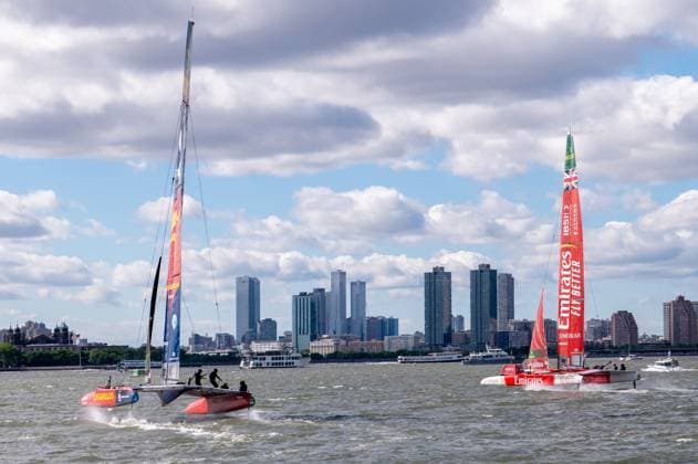RECORD DATE NOT STATED 2026 Rolex SailGP Championship Mubadala New York Sail Grand Prix (NEW) 2026 Rolex SailGP Championship Mubadala New York Sail Grand Prix. May 30, 2026, New York, New York, USA: (L-R) Team Spain Los Gallos and Team Emirates GBR SailGP boats compete in Race 1 during Day 1 of the Mubadala New York Sail Grand Prix at New York Harbor on May 30, 2026 in New York City. (Credit: M10s TheNews2)(Foto: M10S Thenews2 imago images) SPO  Copyright: xM10sx