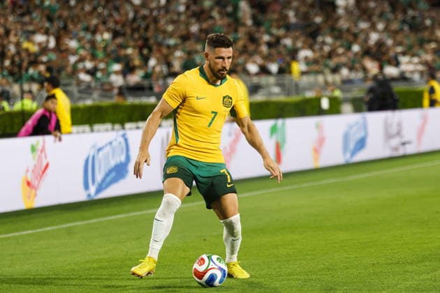 International Friendly, Länderspiel, Nationalmannschaft - Mexico vs Australia Australia midfielder Mathew Leckie (7) passes the ball during the first half of an international friendly match between Mexico and Australia at the Rose Bowl stadium in Los Angeles, California, USA, 30 May 2026. LOS ANGELES CALIFORNIA UNITED STATES  Copyright: xCHRISxTORRESx