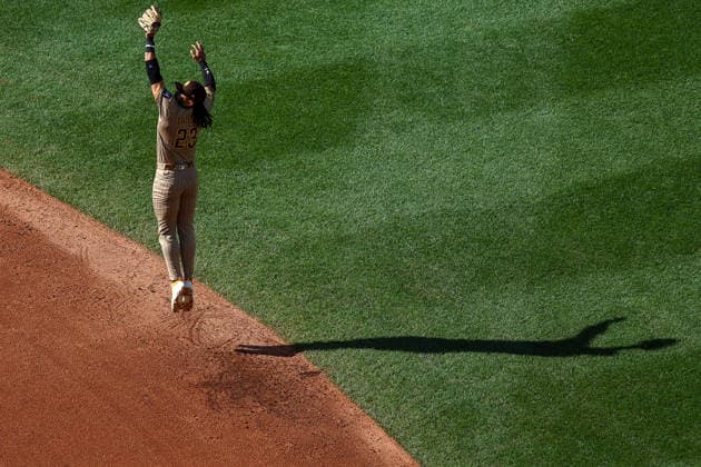 May 30, 2026, Washington D.C, District Of Columbia, United States: Washington, DC; San Diego Padres second baseman Fernando Tatis Jr. (23) leaps for a line drive during the Major League Baseball game between the Washington Nationals and the San Diego Padres at Nationals Park on Saturday, May 30, 2026. The Nationals beat the Padres 9-4. Washington D.C United States - ZUMAp258 20260530_znp_p258_009 Copyright: xStevexPrakopex
