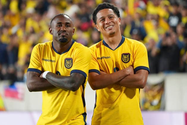 John Yeboah (L) and Anthony Valencia (R) of Ecuador celebrate a goal during a friendly match between Ecuador and Saudi Arabia ahead of the 2026 World Cup at Sports Illustrated Stadium in New Jersey, USA, 31 May 2026. 2026 World Cup friendlies: Ecuador vs. Saudi Arabia !ACHTUNG: NUR REDAKTIONELLE NUTZUNG!  Copyright: xÁngelxColmenaresx AME6989 0857957247st