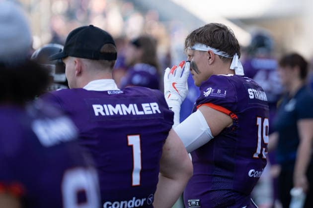 30.05.2026, xhfmx, American Football EFA European Football Alliance, Frankfurt Galaxy - Munich Ravens v.l. Ryan Rimmler (Frankfurt Galaxy, 1), Nico Strahmann (Frankfurt Galaxy, 19) (DFL DFB REGULATIONS PROHIBIT ANY USE OF PHOTOGRAPHS as IMAGE SEQUENCES and or QUASI-VIDEO) Frankfurt am Main