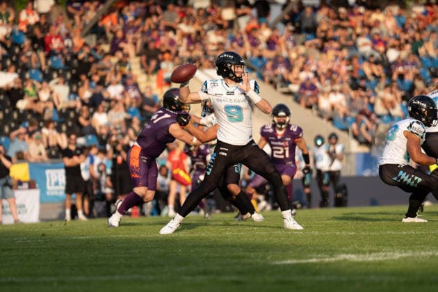 30.05.2026, xhfmx, American Football EFA European Football Alliance, Frankfurt Galaxy - Munich Ravens Russell Tabor (Munich Ravens, 9) (DFL DFB REGULATIONS PROHIBIT ANY USE OF PHOTOGRAPHS as IMAGE SEQUENCES and or QUASI-VIDEO) Frankfurt am Main