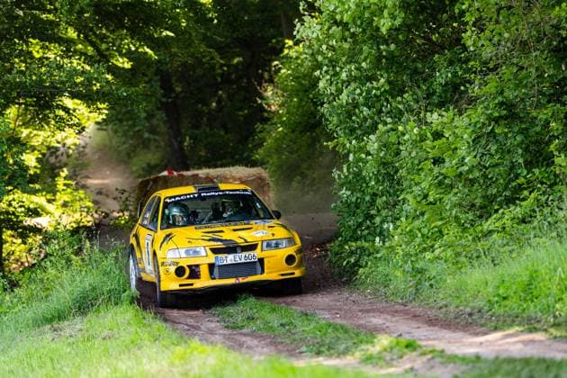30.05.2026, GER, Motorsport Rallyesport, Maenner Frauen, Saison 2026, 61. RSC-Rallye Wartburg RSC Rallye Super Cup powered by Carunion org. MC Eisenach MACHT, John (DEU) TEUFEL, Michael (DEU) (Mitsubishi Lancer EVO VI) Am Samstagnachmittag gingen die Teilnehmer Fahrer auf die letze Wertungsprüfung Flachsgrund powered by Formella Bau GmbH. 99817 Eisenach Festplatz Spicke Thüringen Deutschland