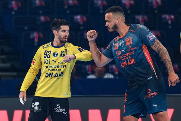 30.05.2026, xIAJx, Handball, EHF European League - WINAMAX Finals, 1. Halbfinale, Montpellier HB - THW Kiel, Barclays Arena: Zvonimir Sana Remi Desbonnet (Montpellier HB, 92), Rogerio Moraes Ferreira (Montpellier HB, 13) Deutschland