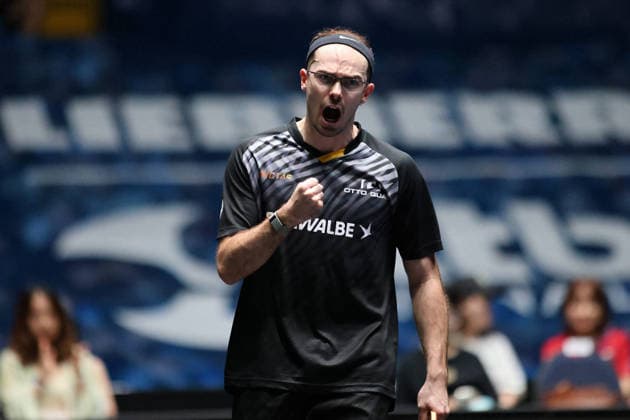 Leo de Nodrest (TTC Schwalbe Bergneustadt) im Jubel nach Punktgewinn. GER Frankfurt TTBL Liebherr Finale Four TTC Schwalbe Bergneustadt vs. Borussia Düsseldorf, Tischtennis Suewag Energie Arena 30.05.2026. GER Frankfurt TTBL Liebherr Finale Four Tischtennis Suewag Energie Arena Deutsche Meiterschaft 30.05.2026. Frankfurt Copyright: xEibner-Pressefoto JoergxHirschx EP_JHH