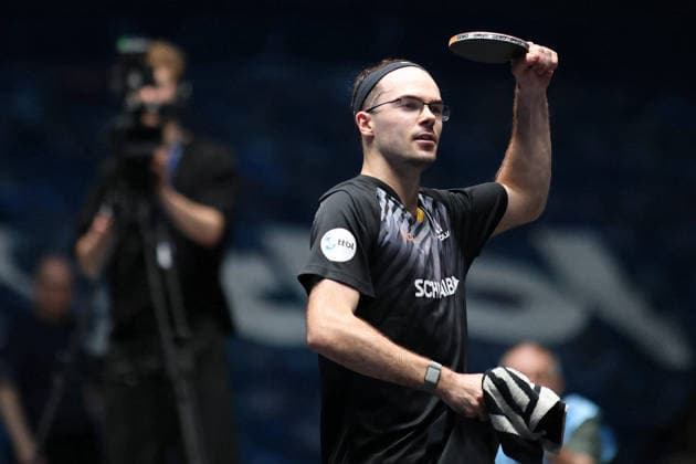 Leo de Nodrest (TTC Schwalbe Bergneustadt) gewinnt das Spiel mit 3:2 gegen Kanak Jha (Borussia Duesseldorf) GER Frankfurt TTBL Liebherr Finale Four TTC Schwalbe Bergneustadt vs. Borussia Düsseldorf, Tischtennis Suewag Energie Arena 30.05.2026. GER Frankfurt TTBL Liebherr Finale Four Tischtennis Suewag Energie Arena Deutsche Meiterschaft 30.05.2026. Frankfurt Copyright: xEibner-Pressefoto JoergxHirschx EP_JHH