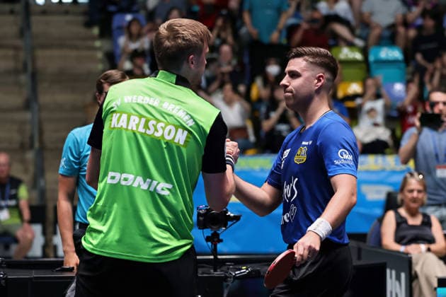 Darko Jorgic (FC Saarbrücken-TT) gewinnt gegen Matthias Falck (SV Werder Bremen) GER Frankfurt TTBL Liebherr Finale Four FC Saarbruecken vs. SV Werder Bremen, Tischtennis Suewag Energie Arena 30.05.2026. GER Frankfurt TTBL Liebherr Finale Four Tischtennis Suewag Energie Arena FC Saarbruecken vs. SV Werder Bremen Deutsche Meiterschaft 30.05.2026. Frankfurt Copyright: xEibner-Pressefoto JoergxHirschx EP_JHH